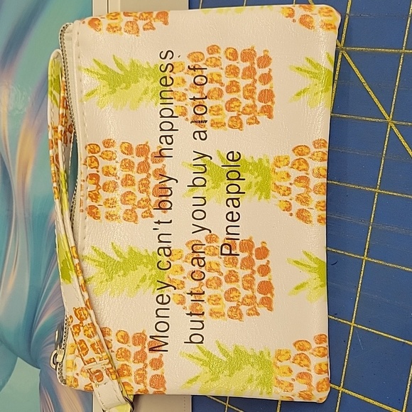Money can't buy happiness, but it can buy a lot of Pineapple Cosmetic Bag 6x4.5" - Picture 1 of 2